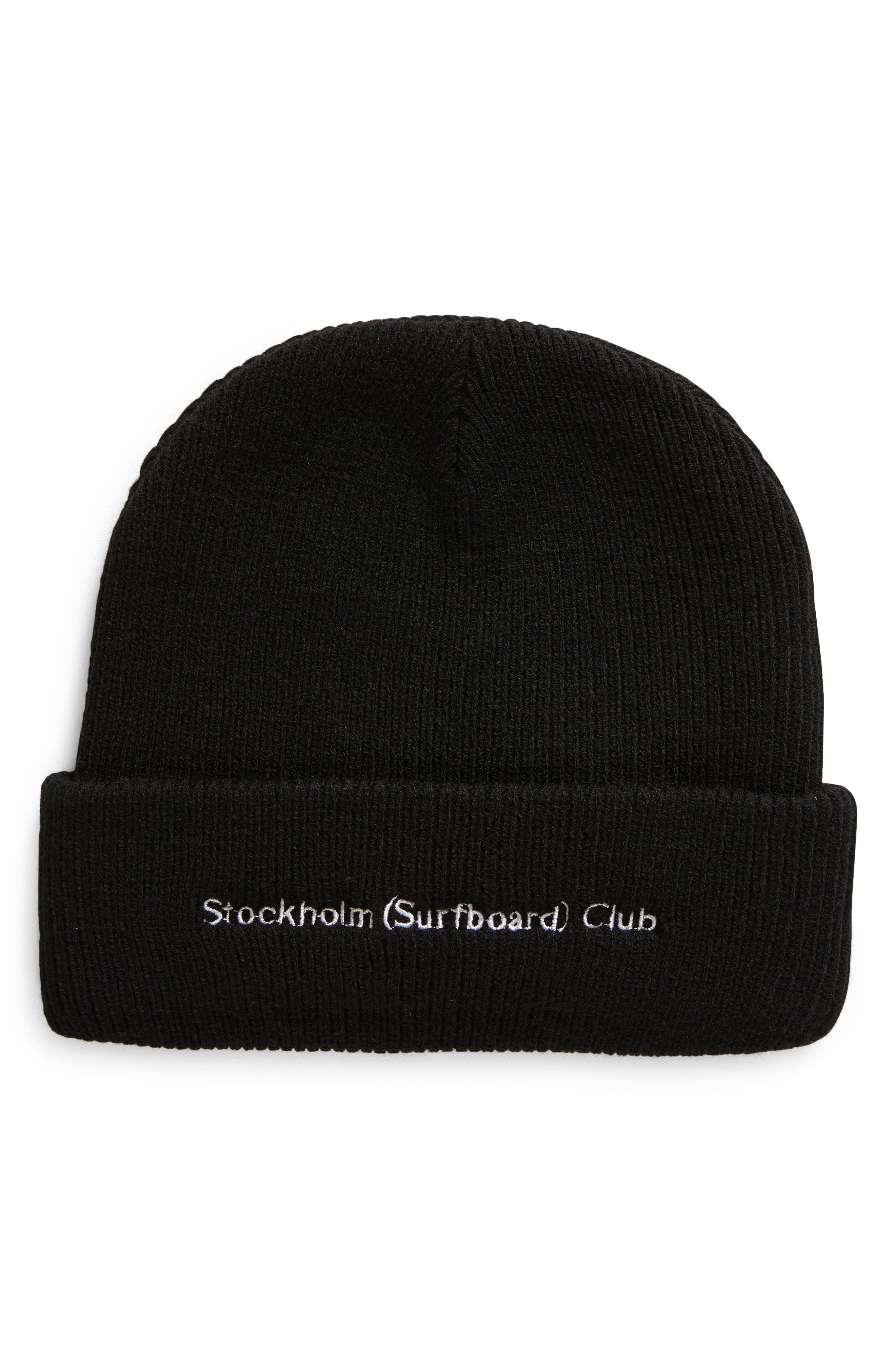 STOCKHOLM SURFBOARD CLUB Mossa Logo Embroidered Beanie in Black 