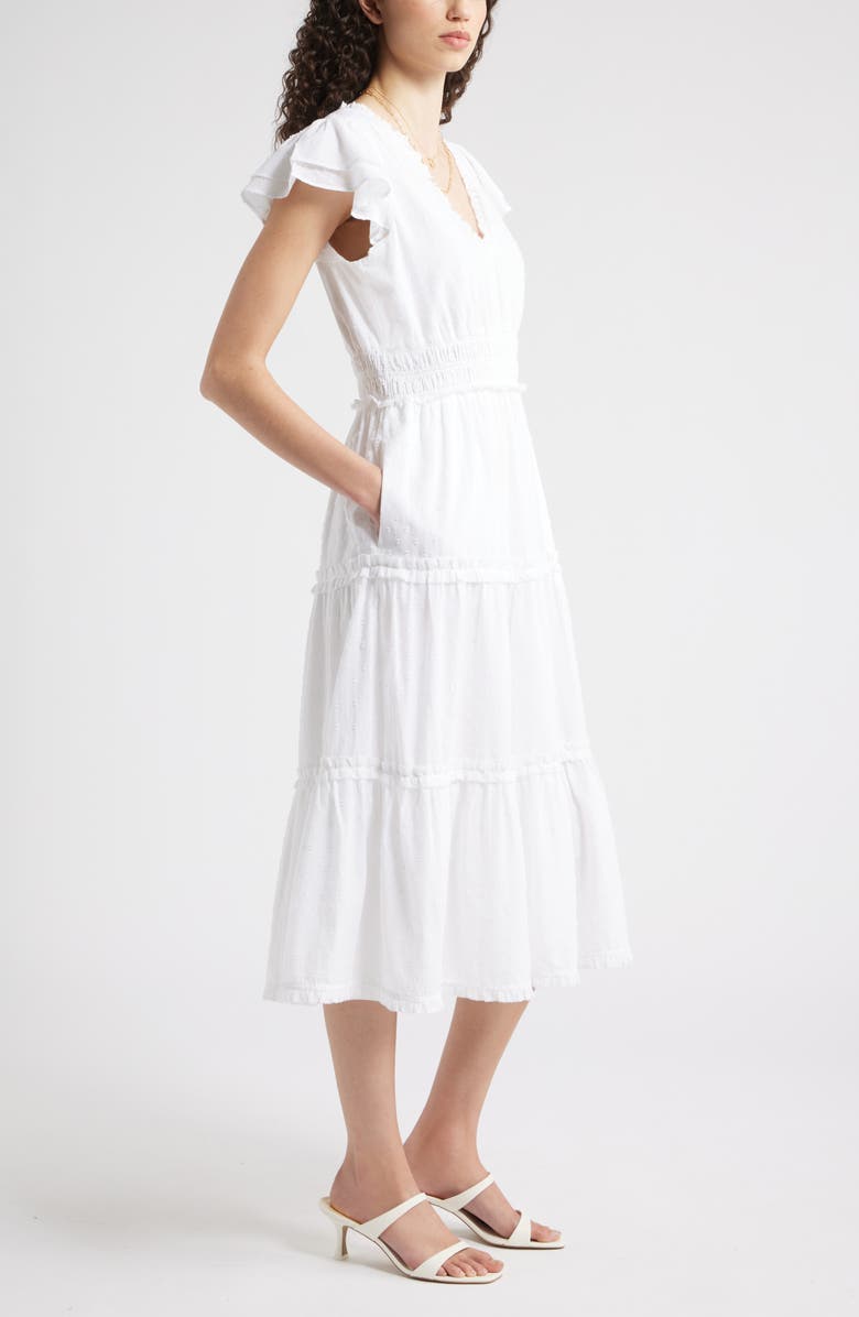 Chelsea28 Flutter Sleeve Tiered Cotton Midi Sundress, Alternate, color, White