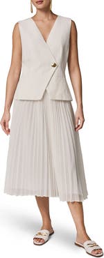 Donna Karan New York Mixed Media Linen Blend Pleated Midi Dress