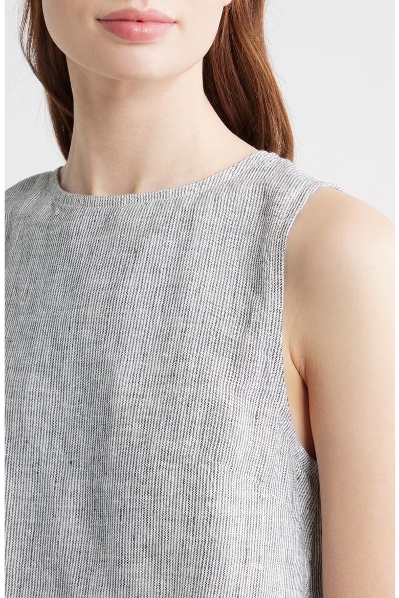 Pleated Linen Shell Top, Alternate, color, BLACK WHITE MINI STRIPE
