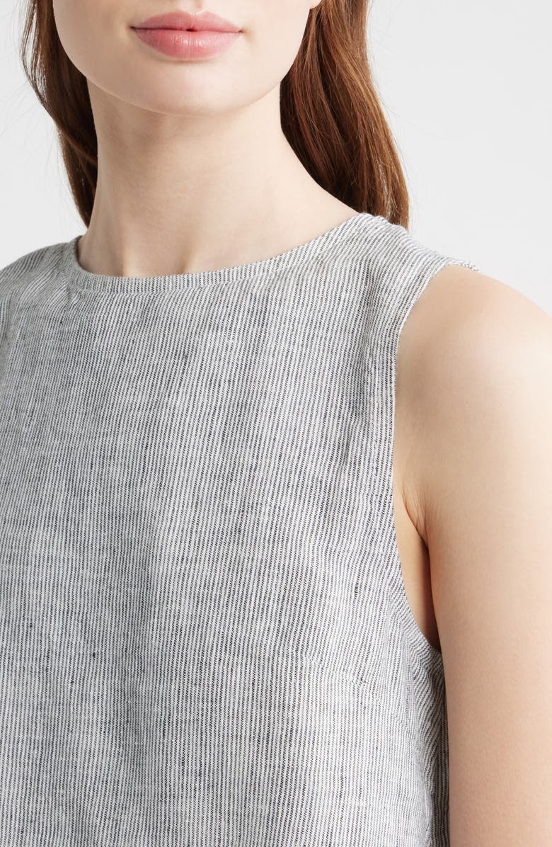 Madewell Pleated Linen Shell Top, Alternate, color, Black White Mini Stripe