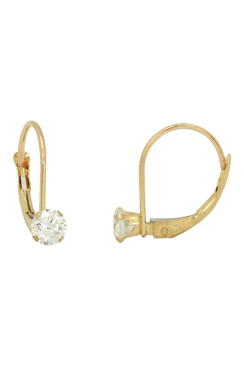 14K Yellow Gold CZ Leverback Earrings, Main, color, CLEAR