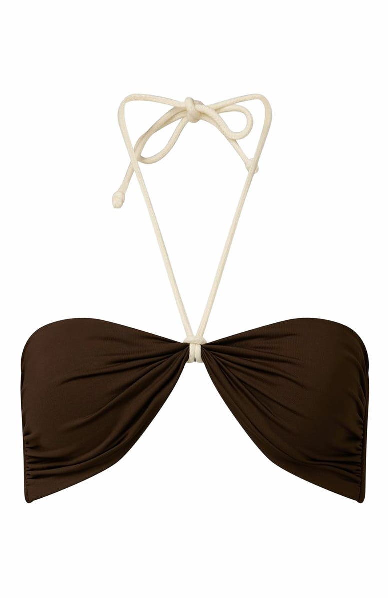 WeWoreWhat Rope Tie Halter Bikini Top, Main, color, Mahogany