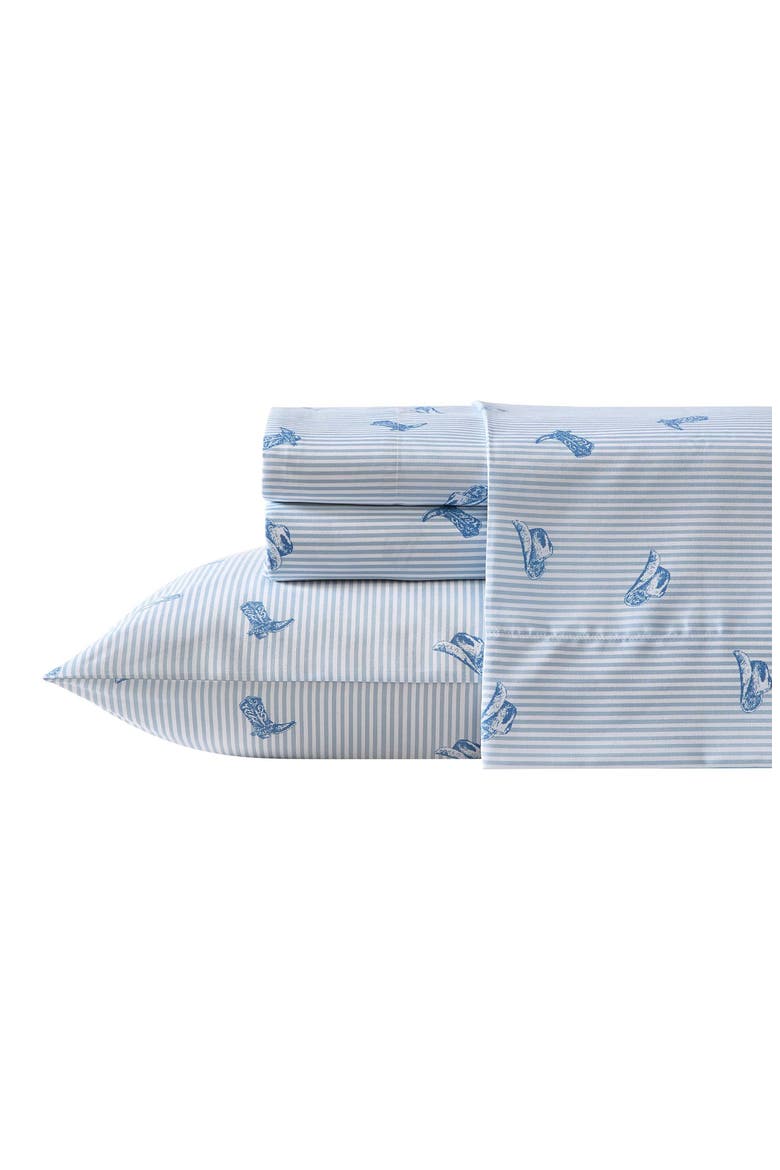 Cowboy Pinstripe Printed Microfiber Sheet Set, Main, color, LIGHT BLUE