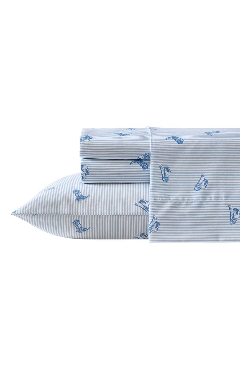 Wrangler Cowboy Pinstripe Printed Microfiber Sheet Set, Main, color, Light Blue