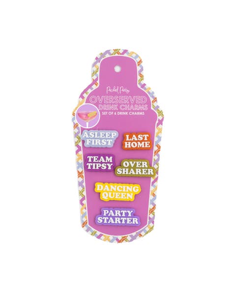 Social Club Silicone Drink Charm Marker Set of 6 - Multicolor Funny Sayings Drink Charms for Parties, Girls Night, and Entertaining