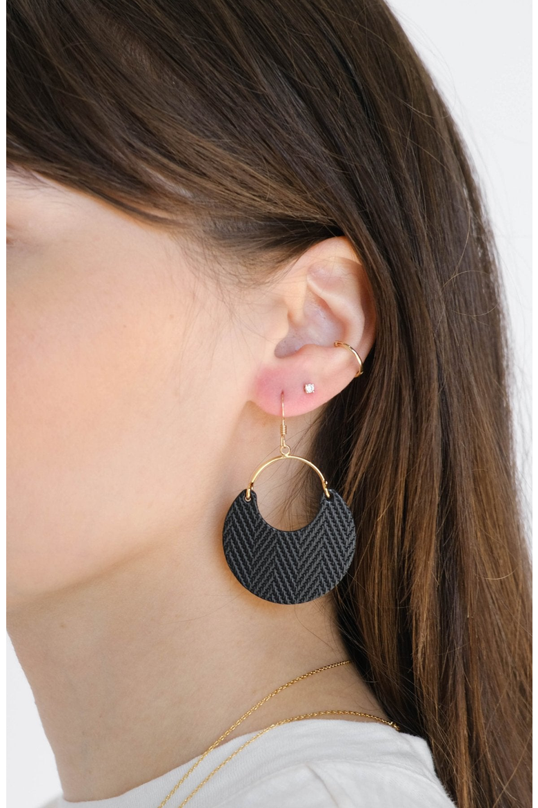 Ninas Leather Earrings, Alternate, color, Black / Gold Metal