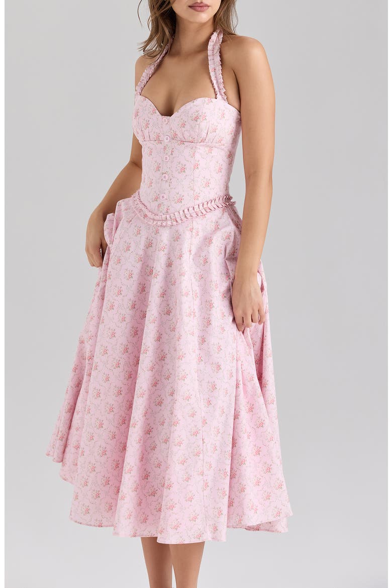Georgie Halter Neck Midi Dress, Alternate, color, ROSE PINK