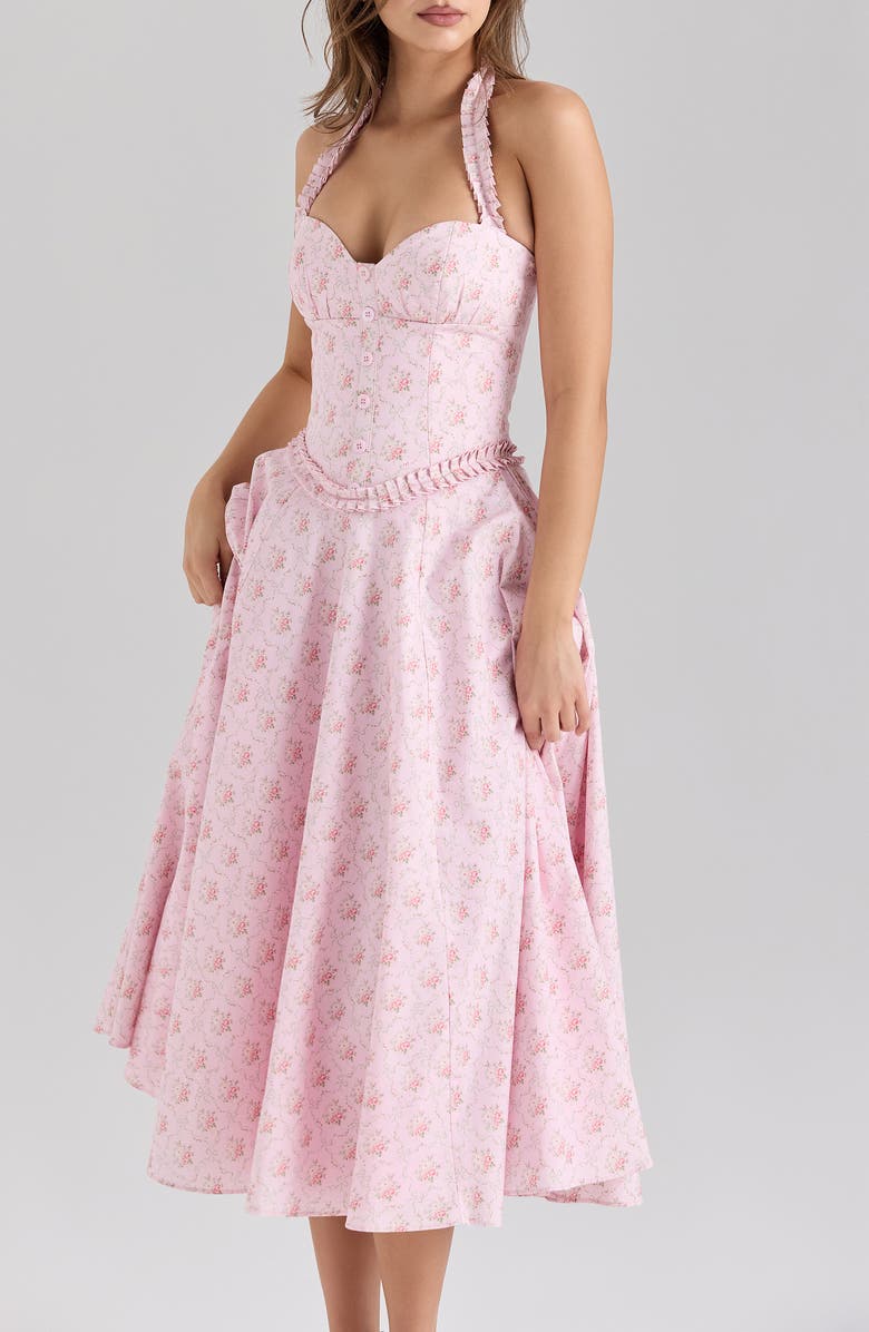 HOUSE OF CB Georgie Halter Neck Midi Dress, Alternate, color, Rose Pink