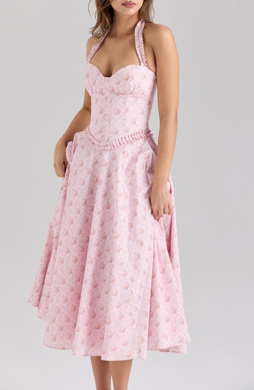 House Of Cb Georgie Halter Neck Midi Dress In Pink