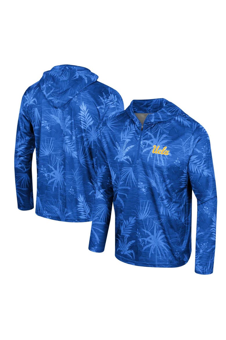 Men's Colosseum Blue UCLA Bruins Palms Printed Lightweight Quarter-Zip Hooded Top, Alternate, color, Blue