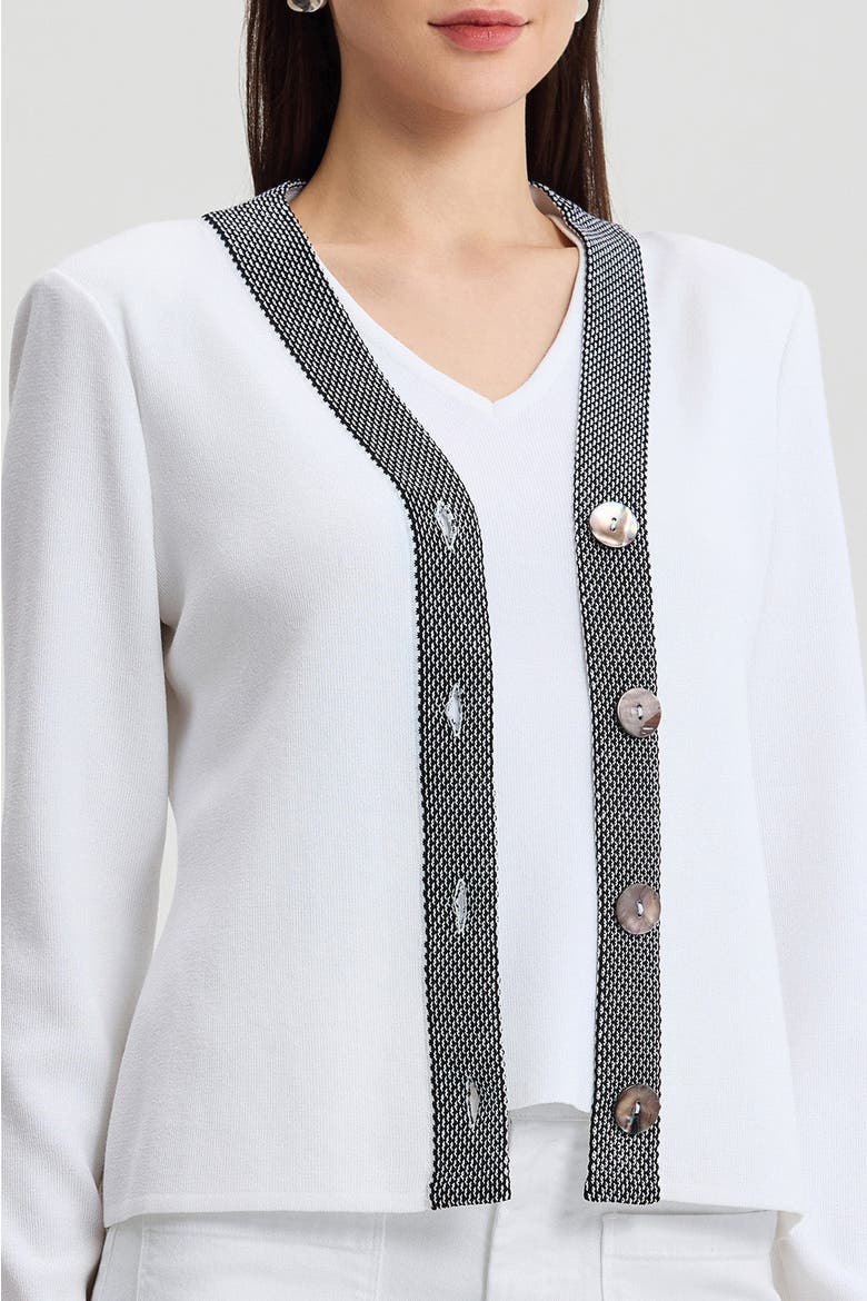 Family Savvy Contrast Trim Soft Knit Cardigan, Alternate, color, White/Black