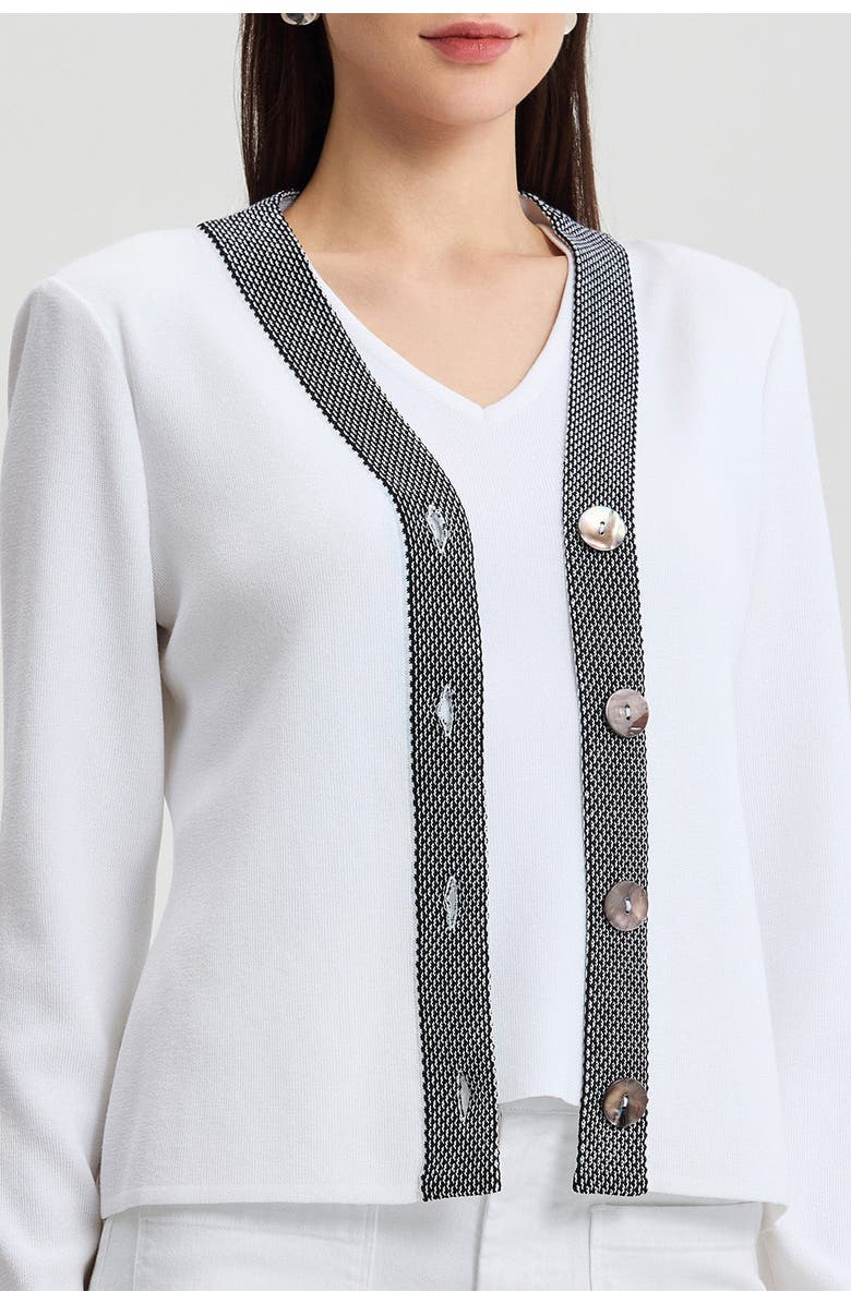 Ming Wang Family Savvy Contrast Trim Soft Knit Cardigan, Alternate, color, White/Black