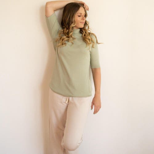 Eavolu Acadia-aspen Short Sleeve Mock-neck Top In Fern