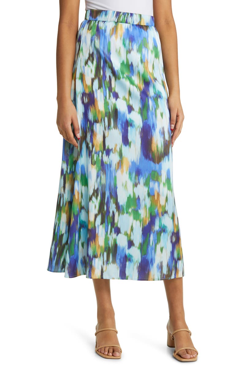 Misook Watercolor Crêpe de Chine Maxi Skirt, Main, color, 