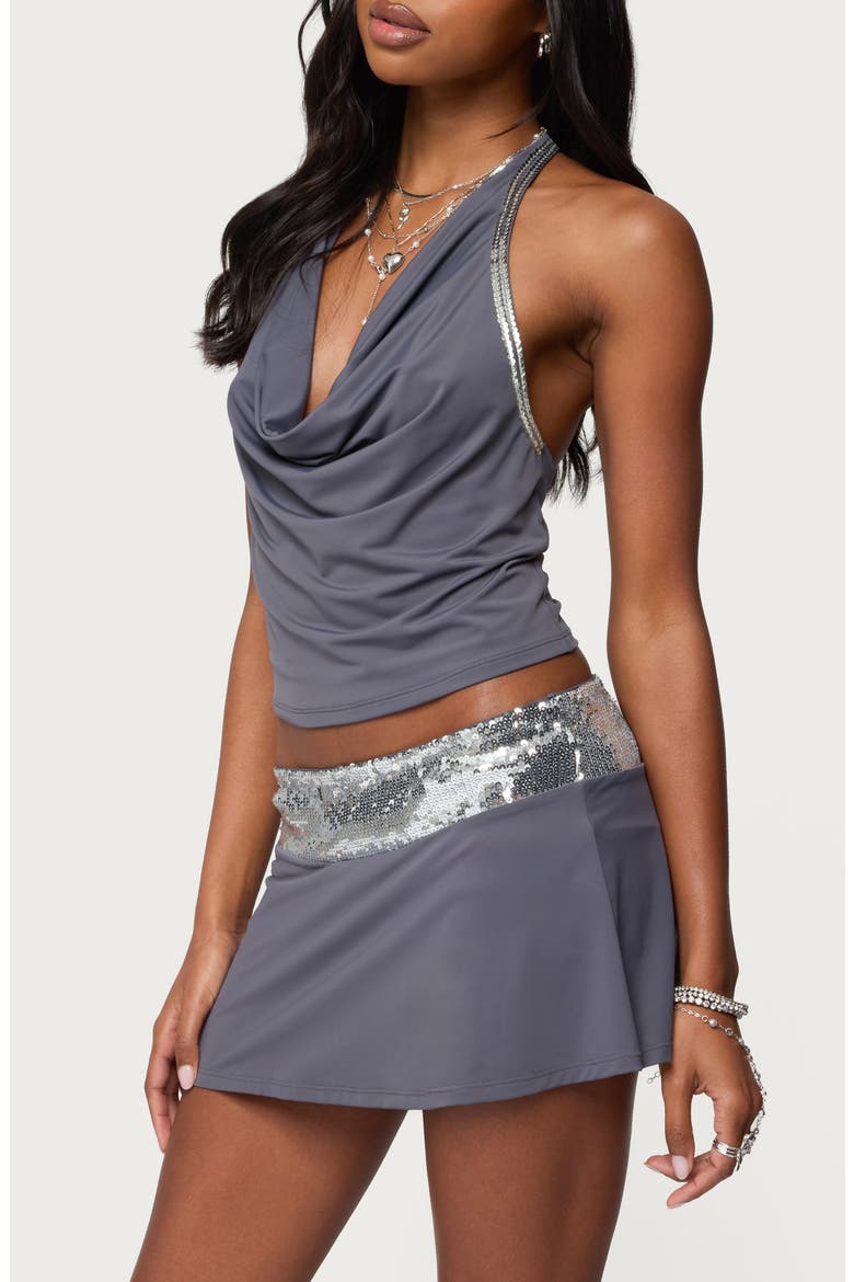Briella Embellished Cowl Neck Halter Top, Alternate, color, DARK-GRAY