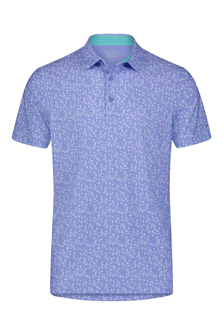 Desert Island Print Stretch Jersey Golf Polo, Alternate, color, STONEWASH