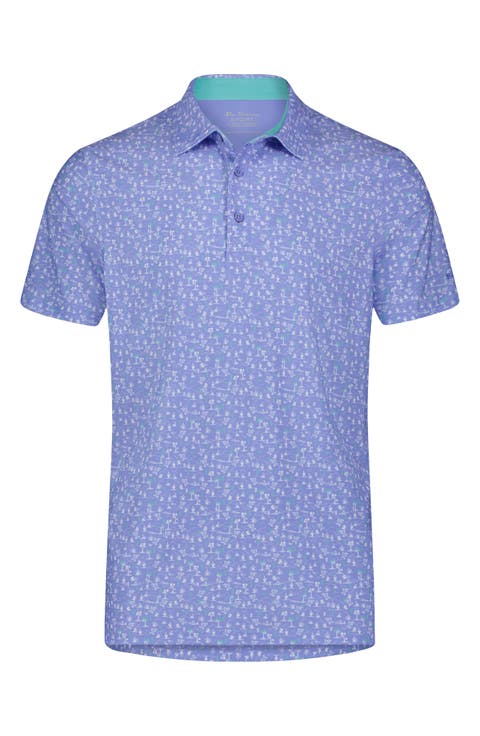 Desert Island Print Stretch Jersey Golf Polo