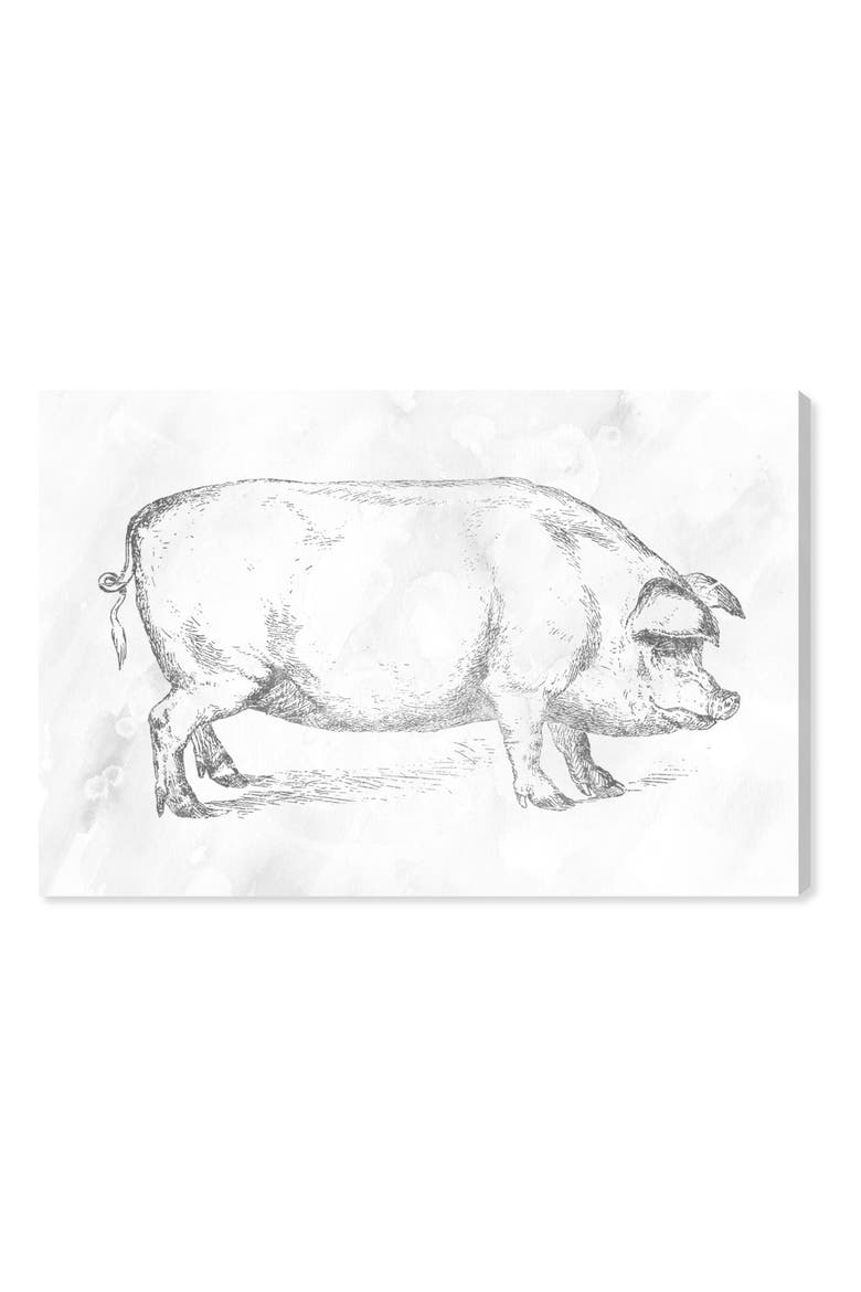 Silver Pig Canvas Wall Art, Main, color, WHITE