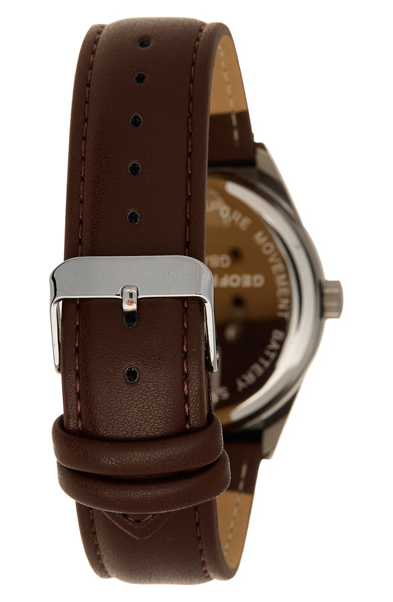 GEOFFREY BEENE Diamond Leather Strap Watch, 42mm, Alternate, color, Black