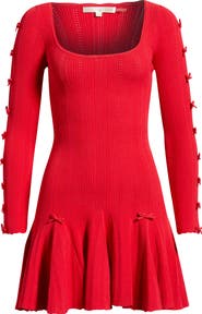 LoveShackFancy Seychelle Bow Long Sleeve Knit Minidress