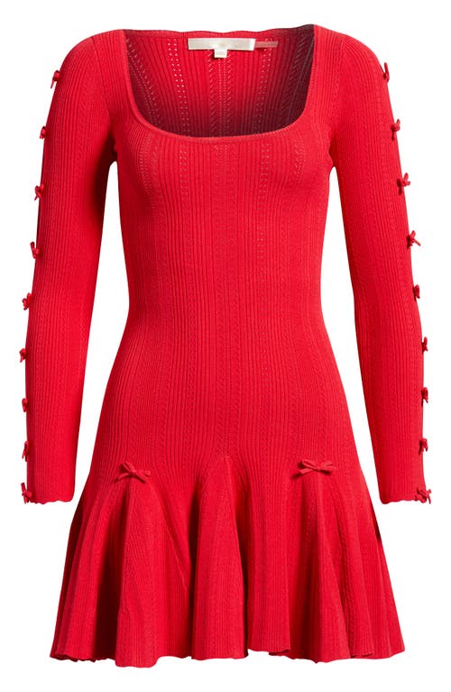 Loveshackfancy Seychelle Bow Long Sleeve Knit Minidress In Red