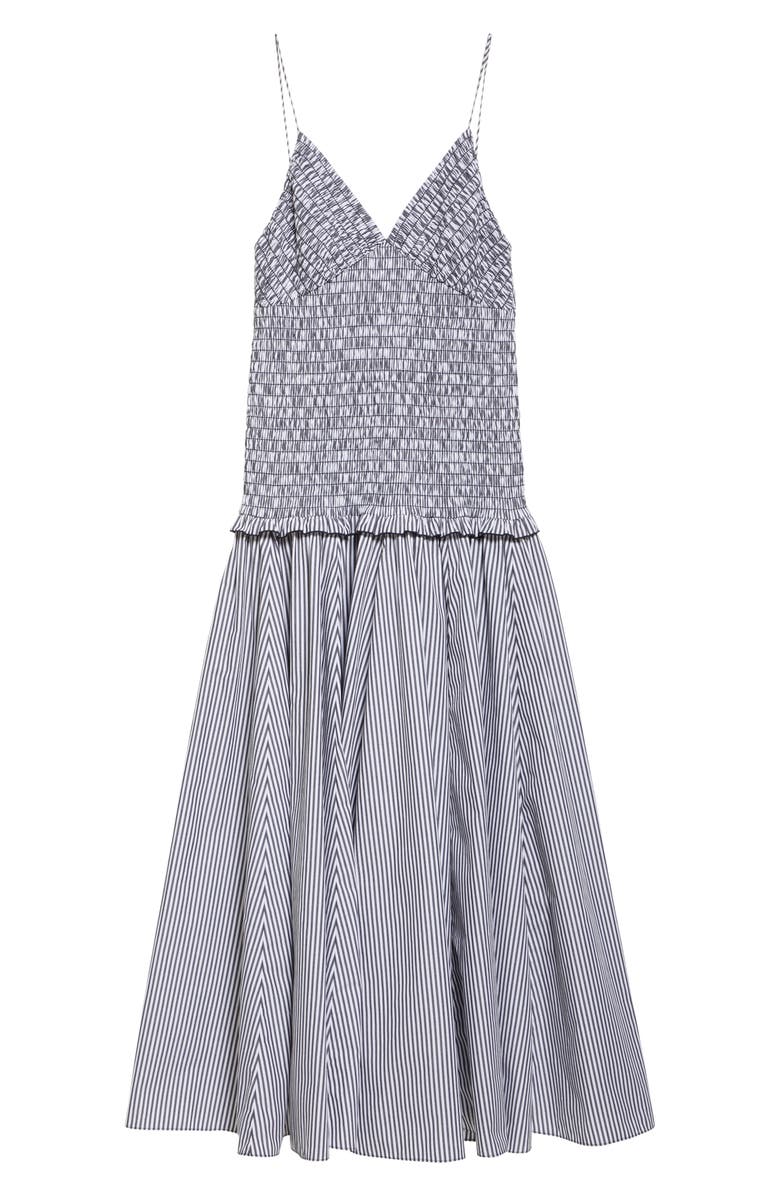 Brandon Maxwell The Josie Stripe Smocked Cotton Dress, Alternate, color, Black/ White Stripe
