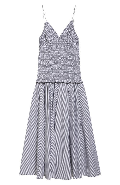 Brandon Maxwell The Josie Shirred Striped Cotton Midi Dress In Gray