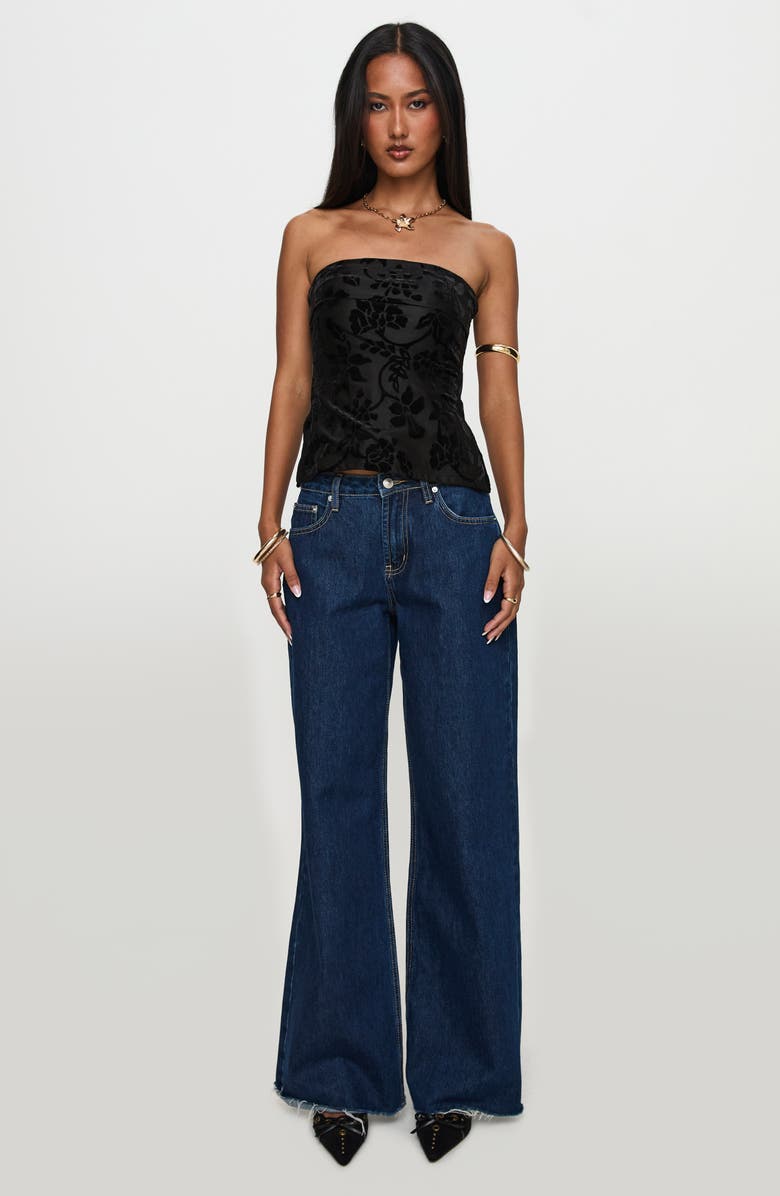 Princess Polly Attlee Velvet Floral Strapless Top, Alternate, color, Black Floral