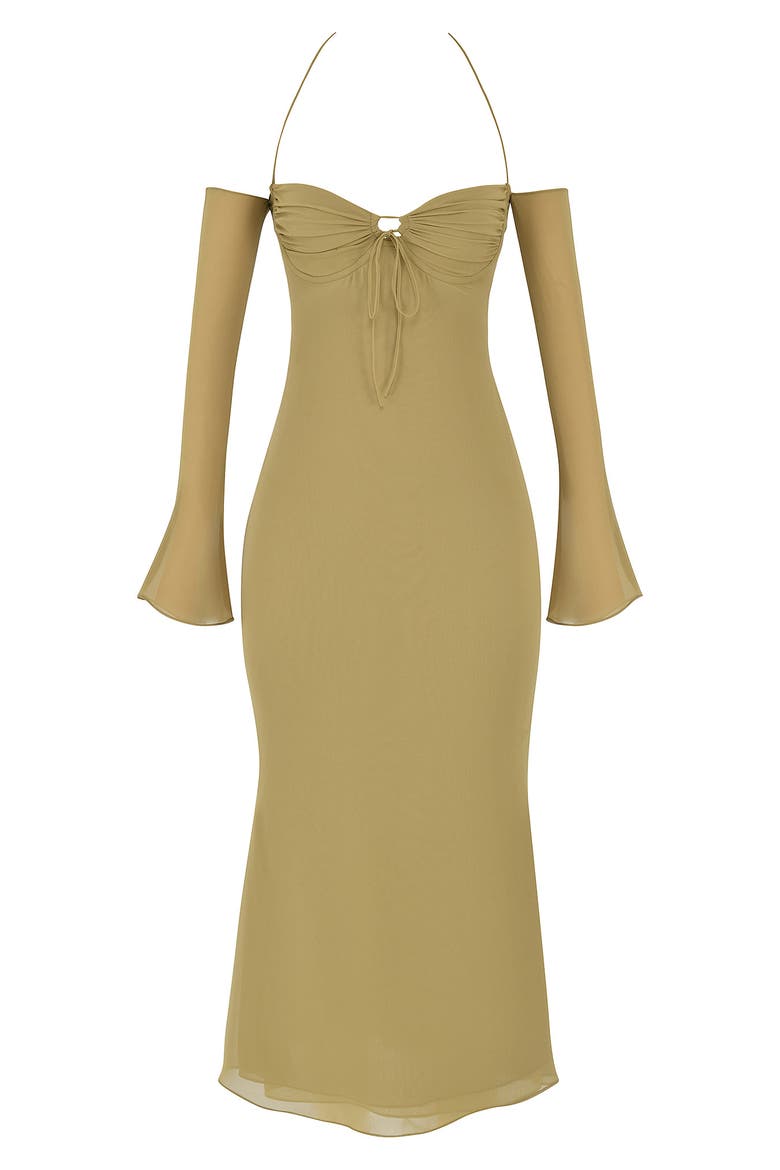 Naomi Cold Shoulder Long Sleeve Halter Midi Dress, Alternate, color, OLIVE
