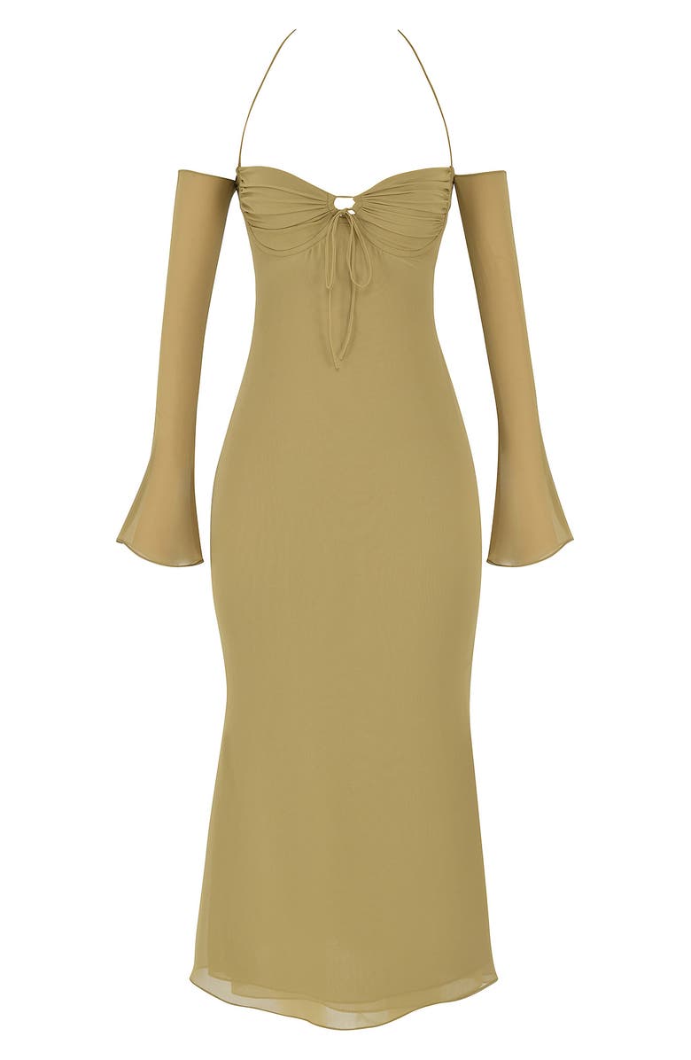 HOUSE OF CB Naomi Cold Shoulder Long Sleeve Halter Midi Dress, Alternate, color, Olive