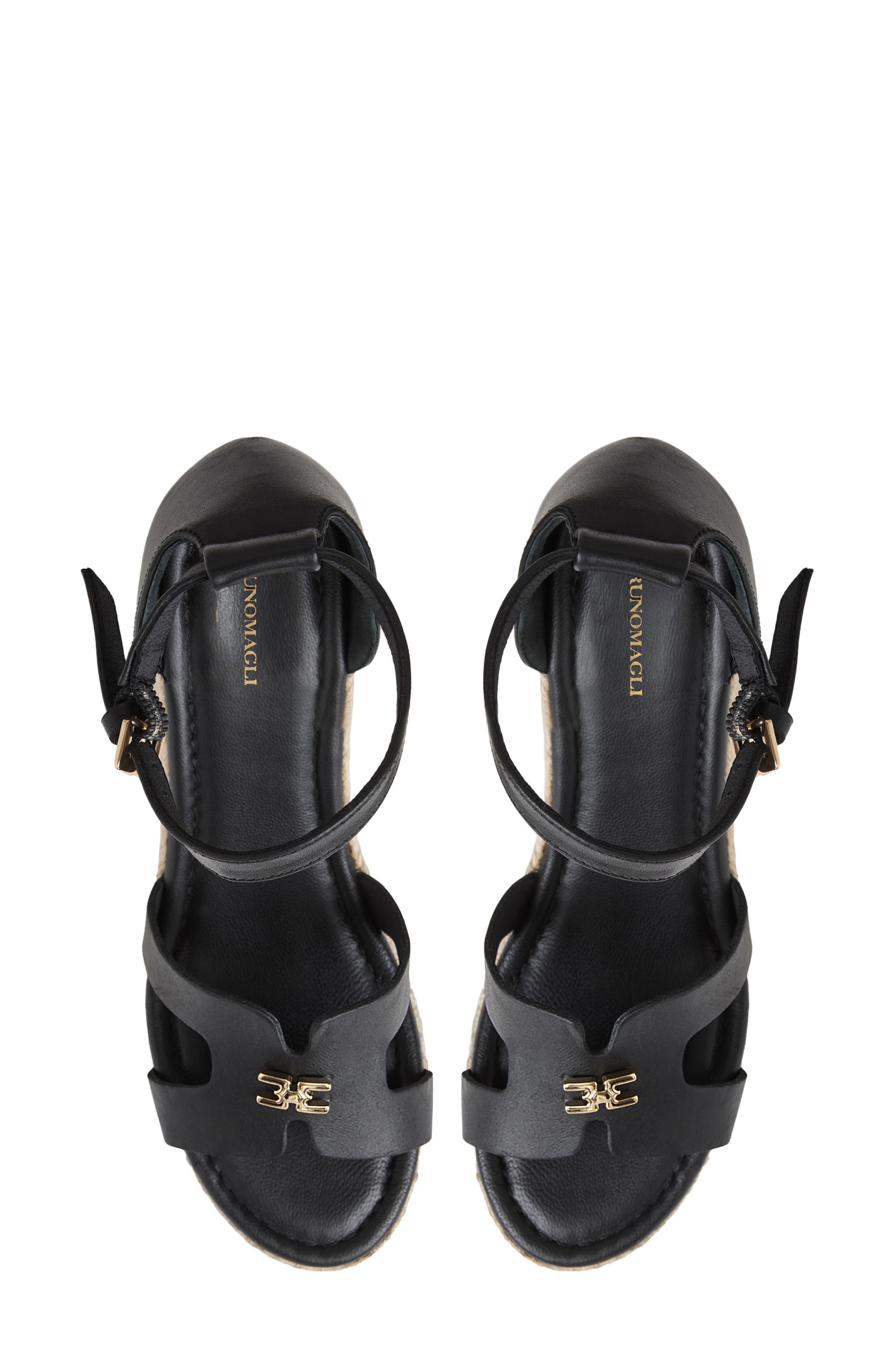 Bruno Magli Dina Ankle Strap Wedge Sandal, Alternate, color, Black Nappa