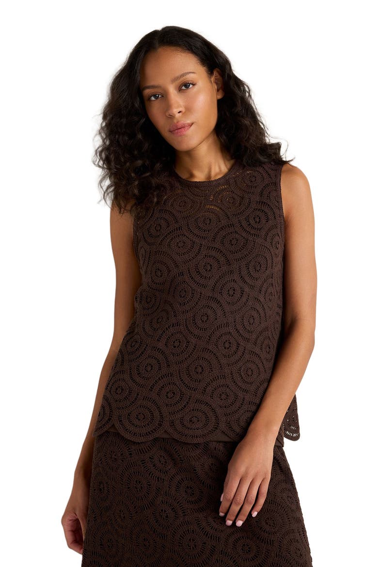 Cotton Crochet Scalloped Tank, Main, color, Coffee Bean