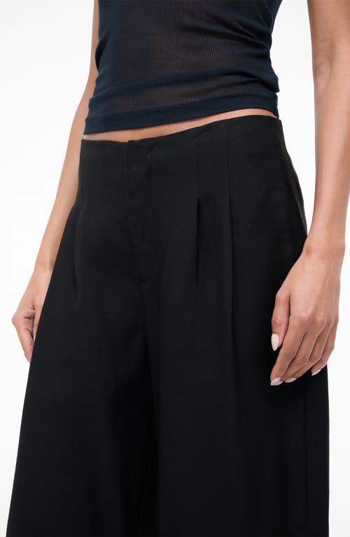 Staud Pierre Pleated Wool Blend Wide Leg Pants In Black