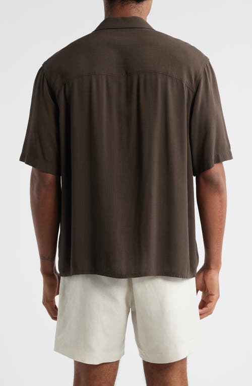 Open Edit Solid Camp Shirt In Brown