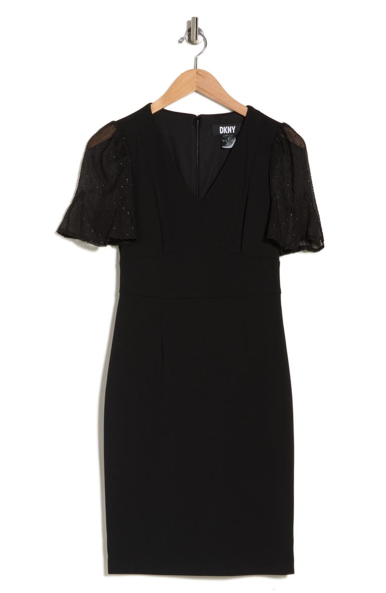 DKNY Flutter Sleeve Mixed Media Dress, Alternate, color,