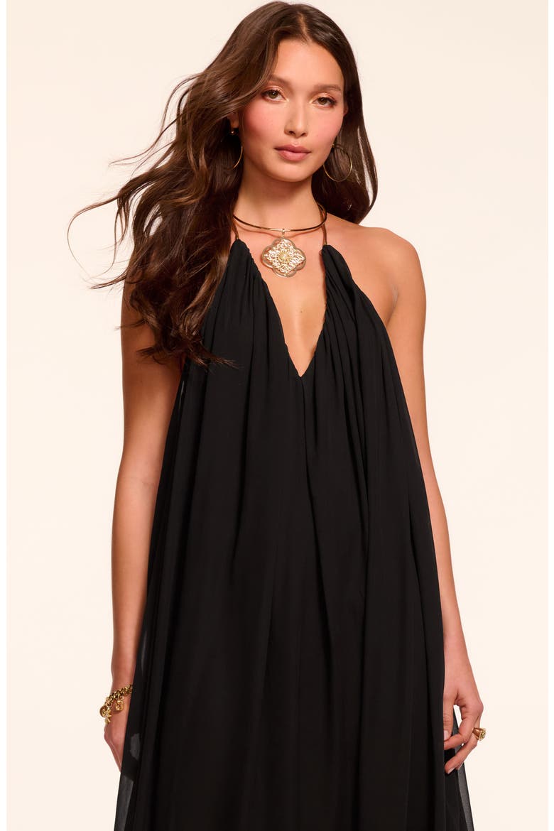 Rain Chain Detail Halter Neck Silk Gown, Alternate, color, BLACK