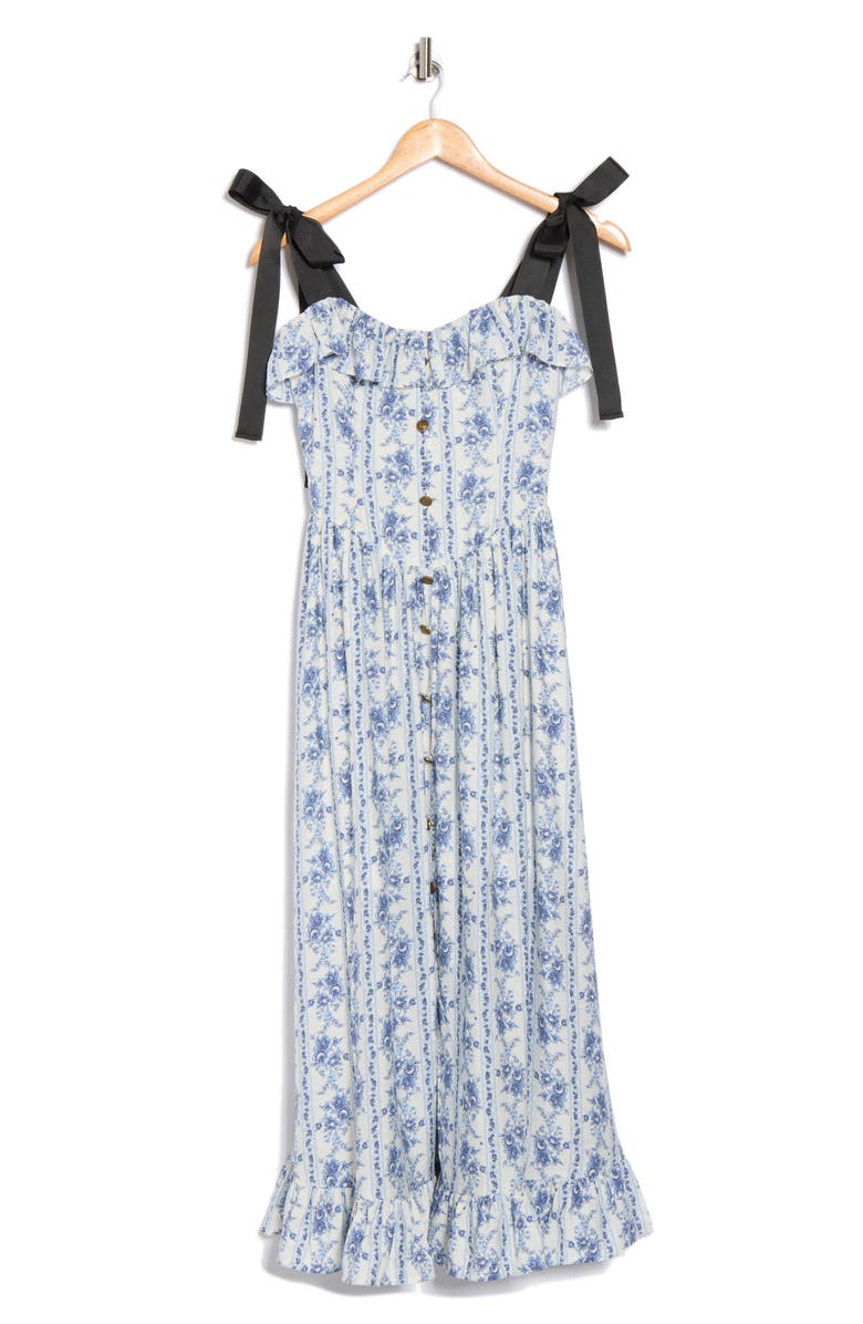 Blu Pepper Tie Strap Ruffle Midi Dress, Alternate, color, Blue Multi