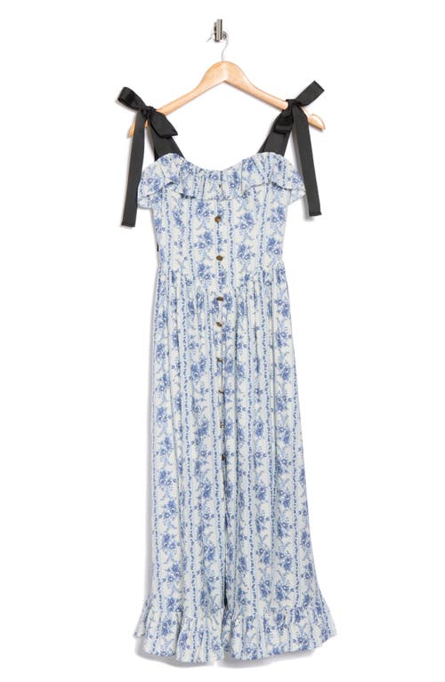 Blu Pepper Tie Strap Ruffle Midi Dress In Multi