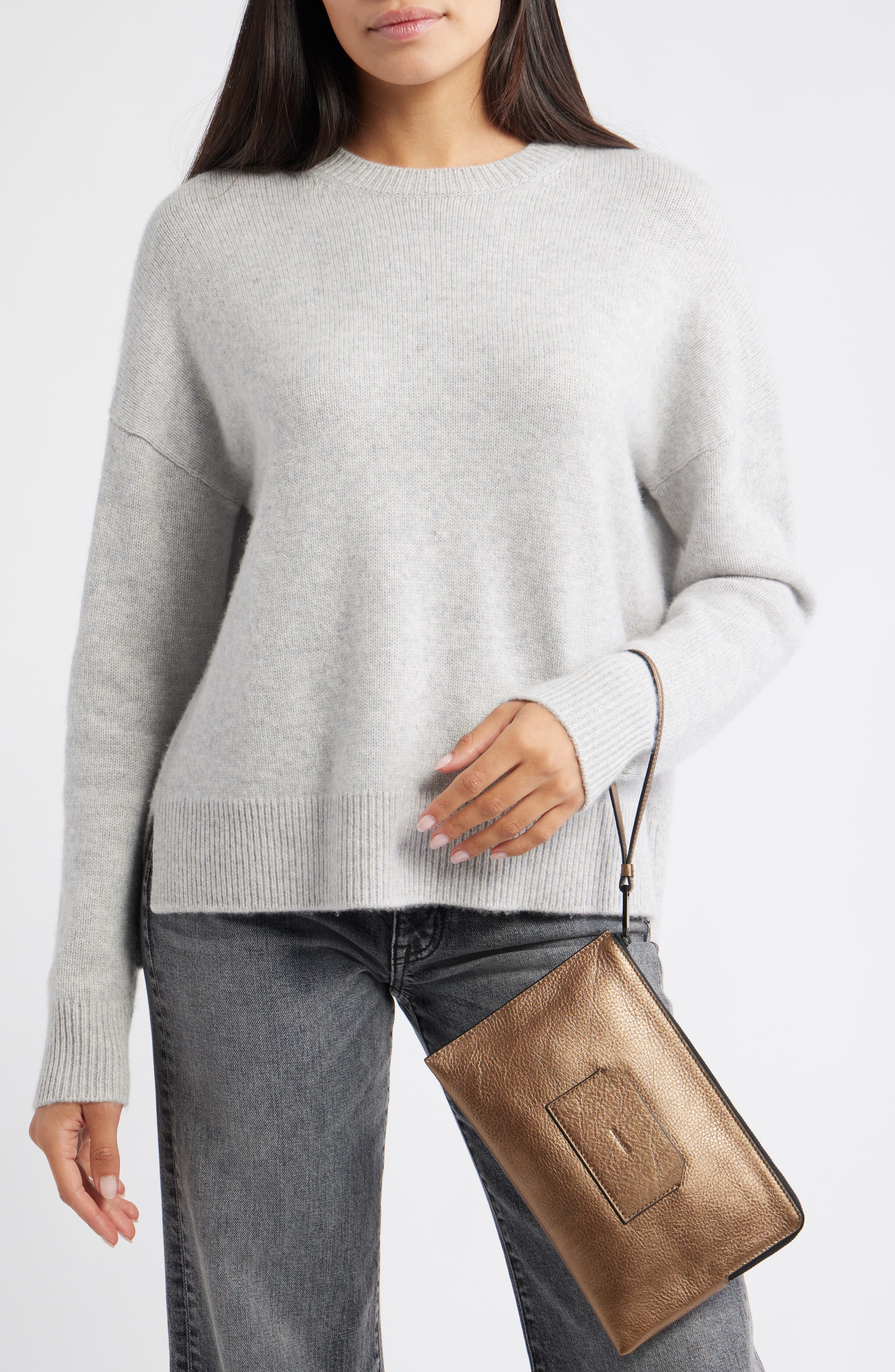 AllSaints Large Joshi Leather Wristlet Clutch, Alternate, color, Warm Brass