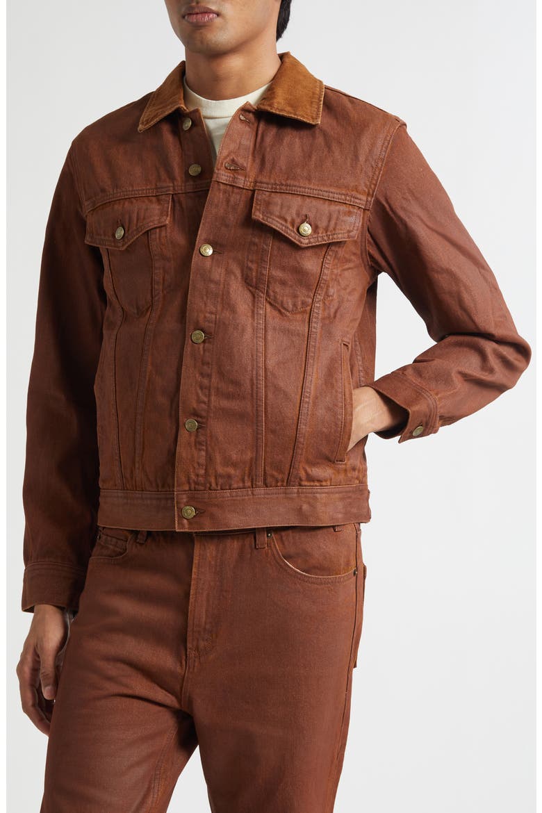 Coated Denim Trucker Jacket, Alternate, color, COATED BROWN