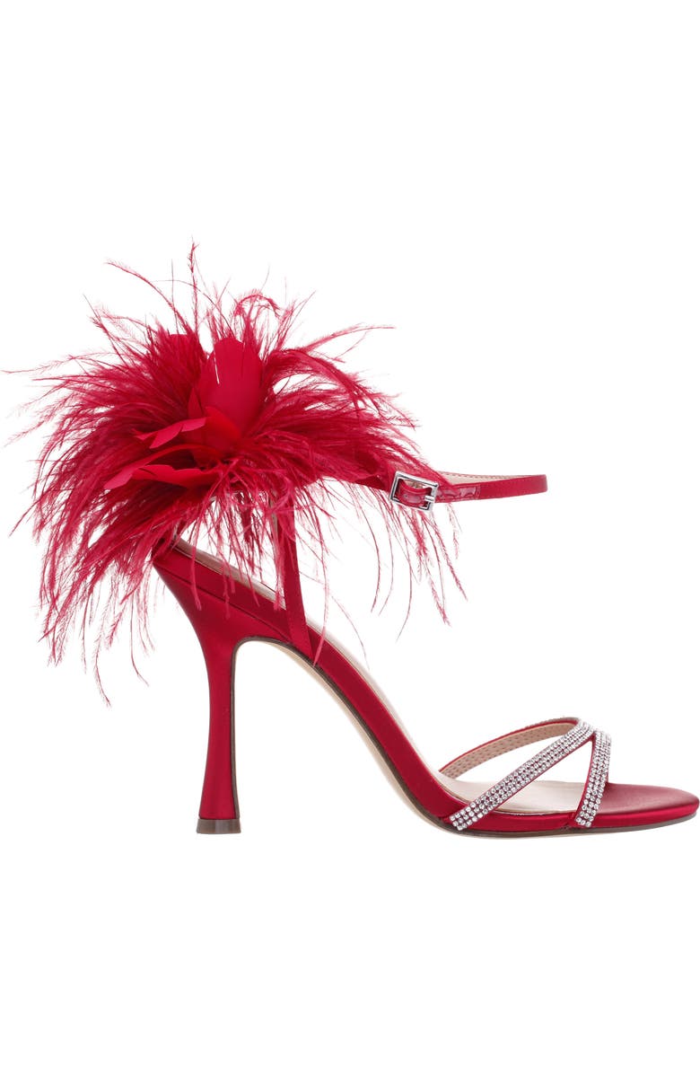 Nina Demi Faux Feather Ankle Strap Sandal, Alternate, color, Red