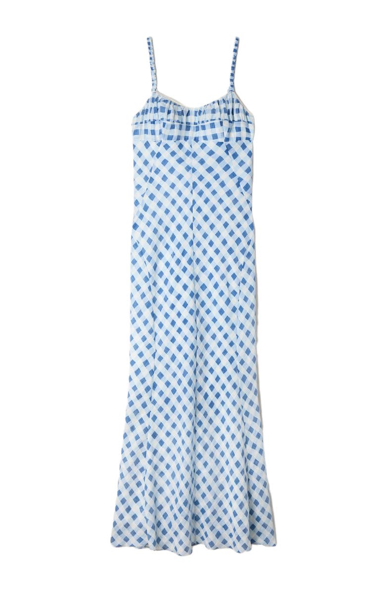 SANDRO Gingham linen maxi dress, Alternate, color, Blu / White