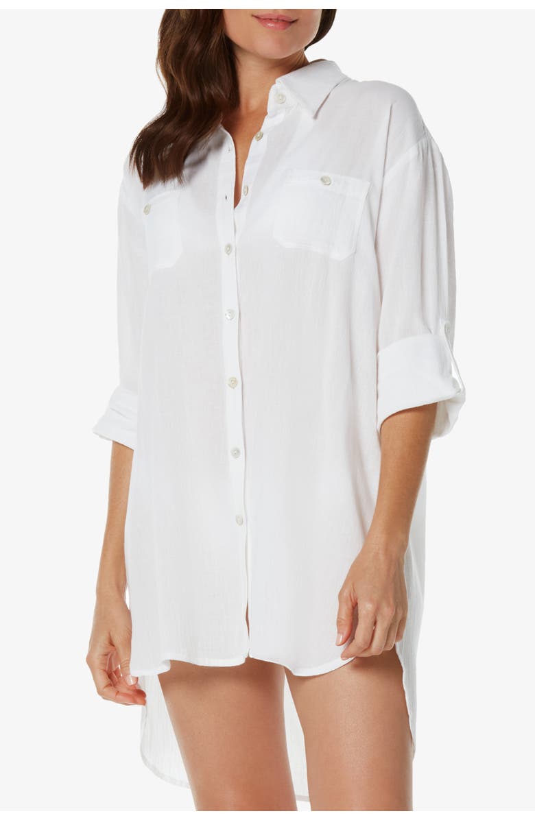 HELEN JON Camp Shirt Cover-Up, Main, color, White