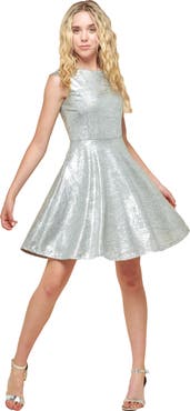 Un Deux Trois Textured Metallic Cap Sleeve Dress