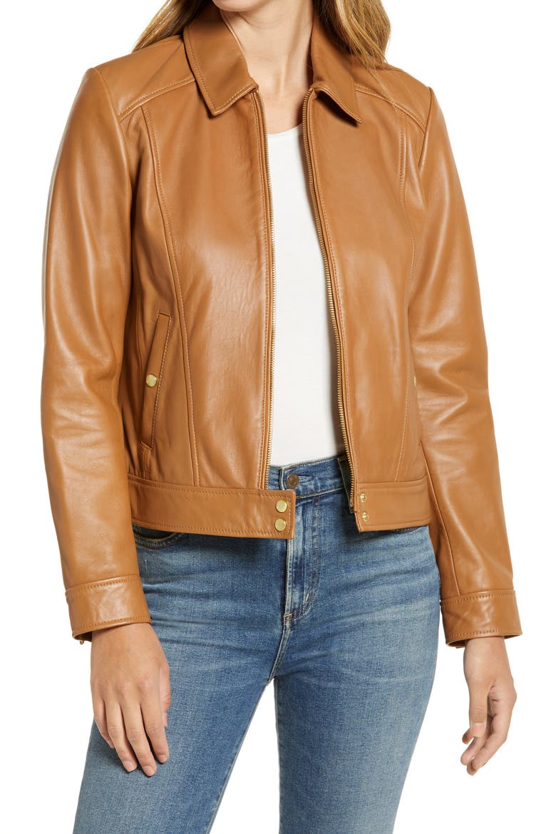 Smooth Lambskin Leather Jacket, Main, color, HAZELNUT