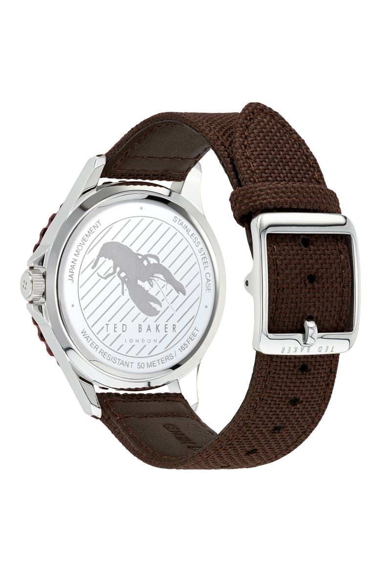 Regent Nylon Strap Watch, 43mm, Alternate, color, BROWN/ CREAM/ SILVER