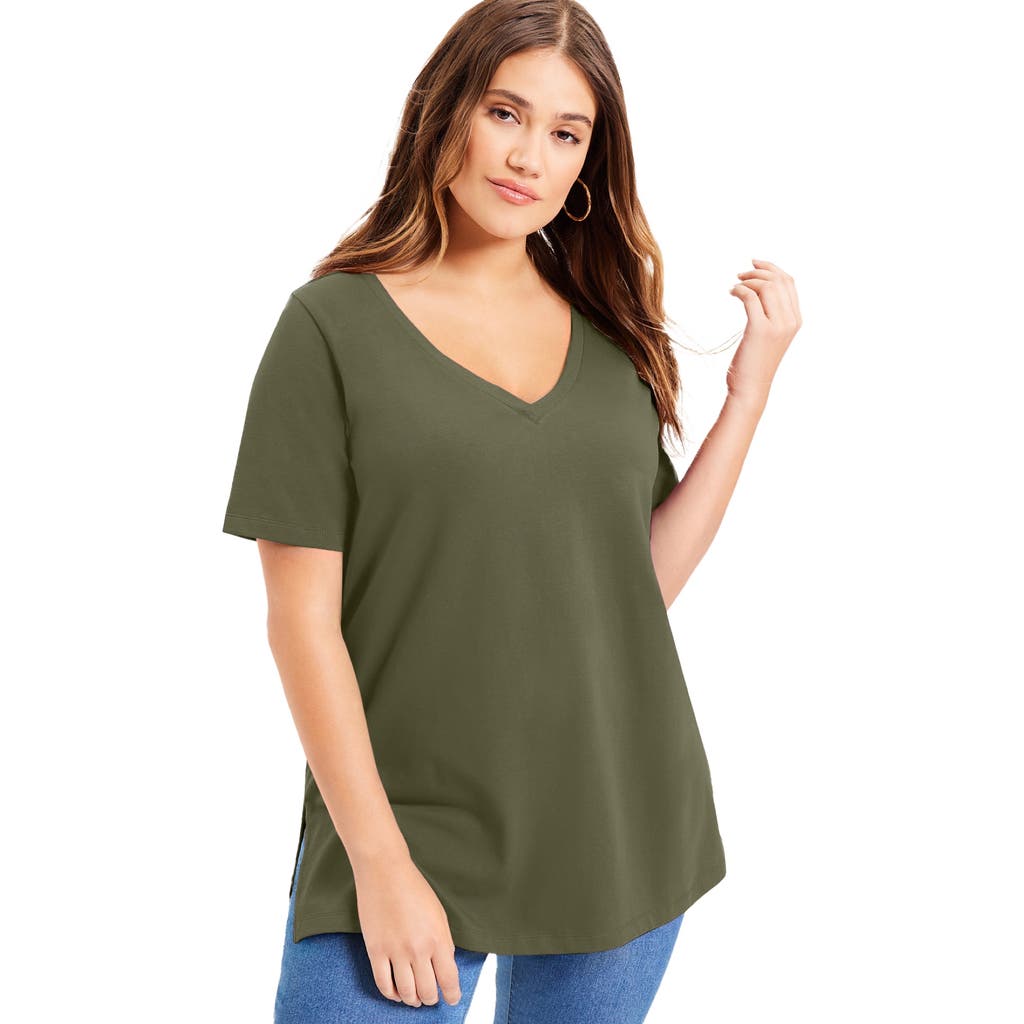 June + Vie Short-sleeve V-neck One + Only Tunic In Green
