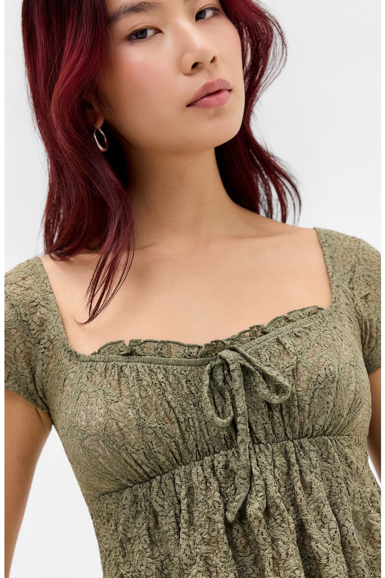 Piper Asymmetric Hem Stretch Lace Top, Alternate, color, KHAKI