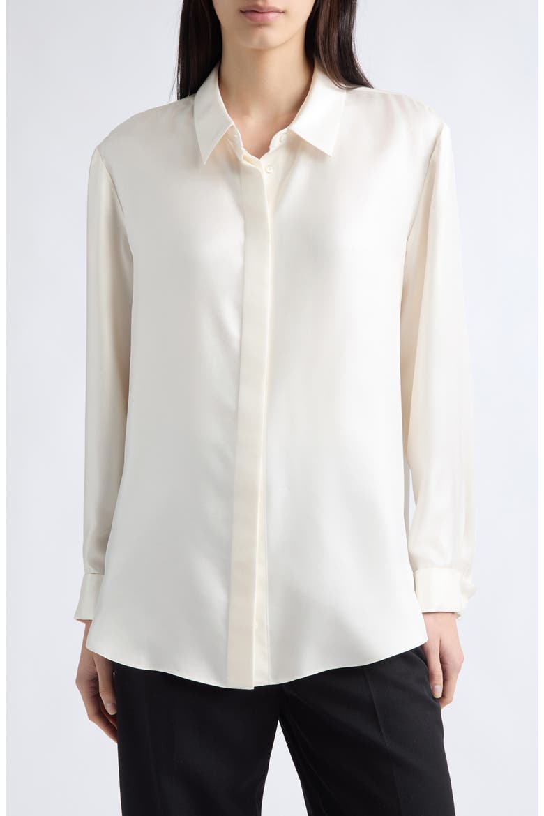 Dahlia Silk Contrast Collar Shirt, Main, color, IVORY